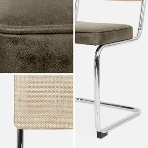 Set di 2 sedie a sbalzo, tessuto e rattan, beige