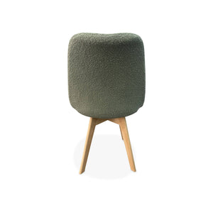 Set di 4 sedie scandinave bouclé, gambe in legno, verde celadon