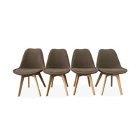 Set di 4 sedie scandinave bouclé, gambe in legno, talpa