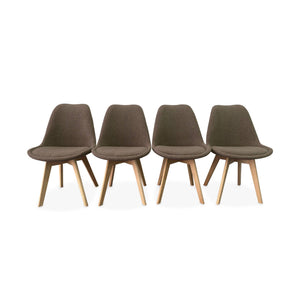 Set di 4 sedie scandinave bouclé, gambe in legno, talpa