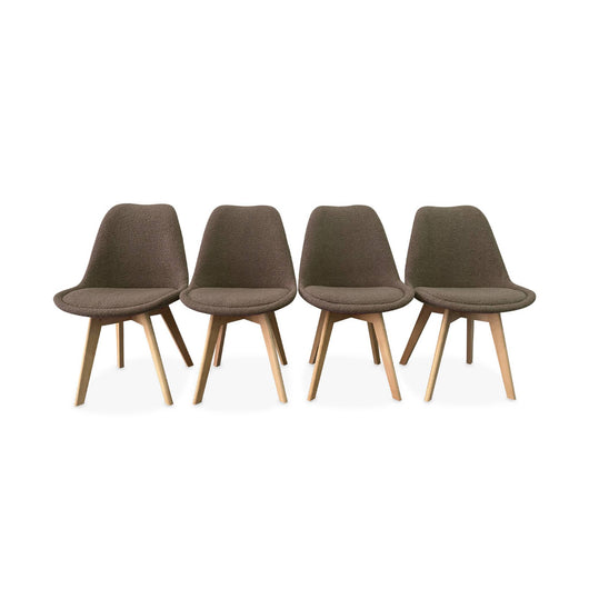 Set di 4 sedie scandinave bouclé, gambe in legno, talpa