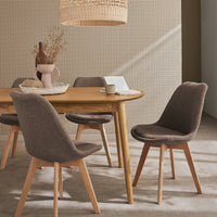 Set di 4 sedie scandinave bouclé, gambe in legno, talpa