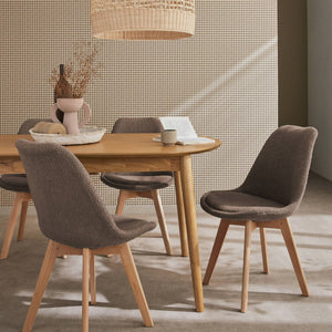 Set di 4 sedie scandinave bouclé, gambe in legno, talpa