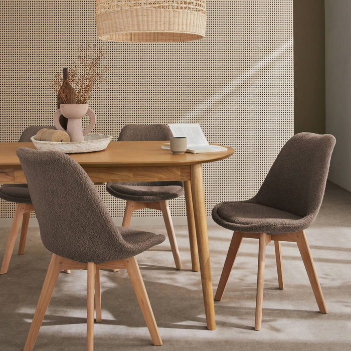 Set di 4 sedie scandinave bouclé, gambe in legno, talpa