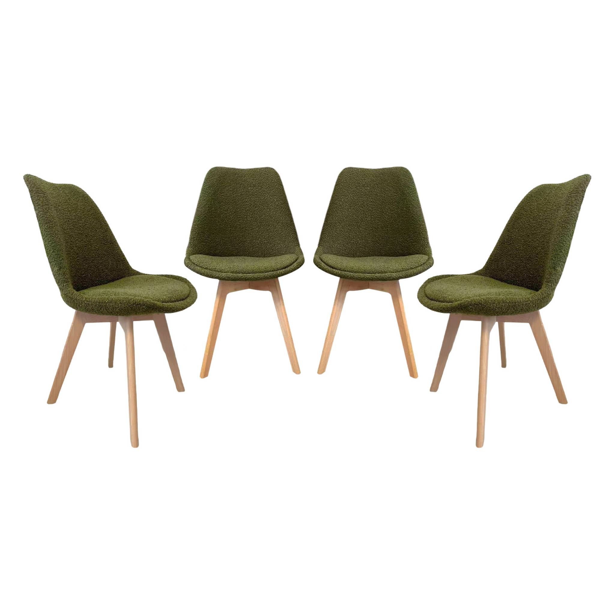 Set 4 sedie scandinave legno di faggio e bouclé strutturato, verde