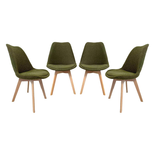 Set 4 sedie scandinave legno di faggio e bouclé strutturato, verde