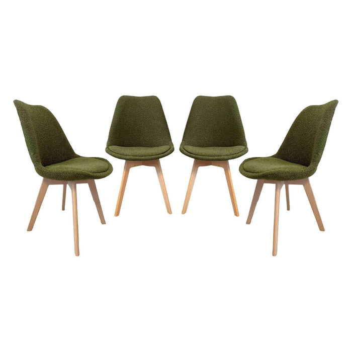 Set 4 sedie scandinave legno di faggio e bouclé strutturato, verde