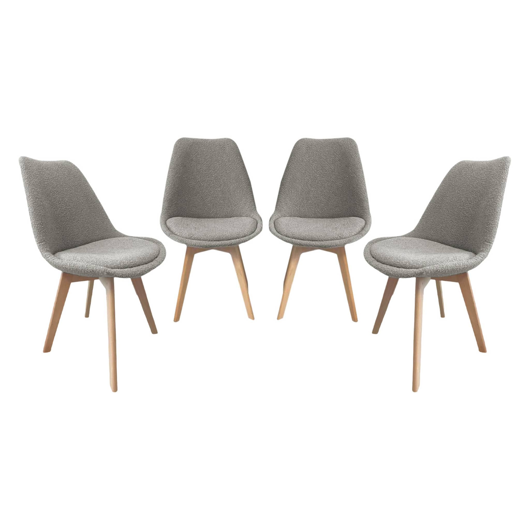 Set 4 sedie scandinave legno di faggio e bouclé strutturato, grigio