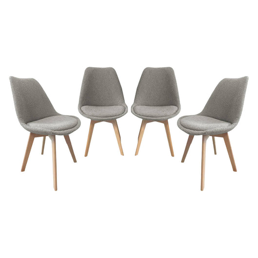 Set 4 sedie scandinave legno di faggio e bouclé strutturato, grigio