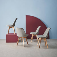 Set 4 sedie scandinave legno di faggio e bouclé strutturato, grigio