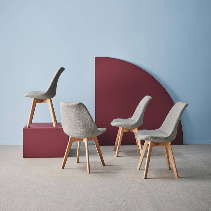 Set 4 sedie scandinave legno di faggio e bouclé strutturato, grigio