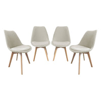 Set 4 sedie scandinave legno di faggio e bouclé strutturato, bianco