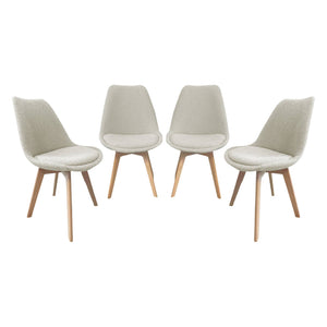 Set 4 sedie scandinave legno di faggio e bouclé strutturato, bianco
