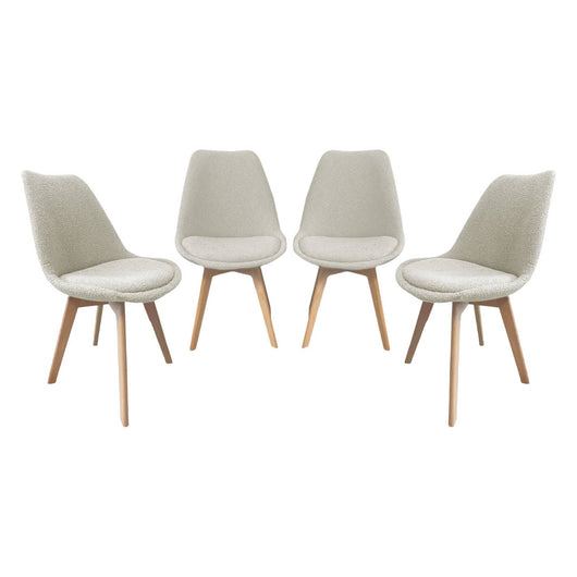 Set 4 sedie scandinave legno di faggio e bouclé strutturato, bianco