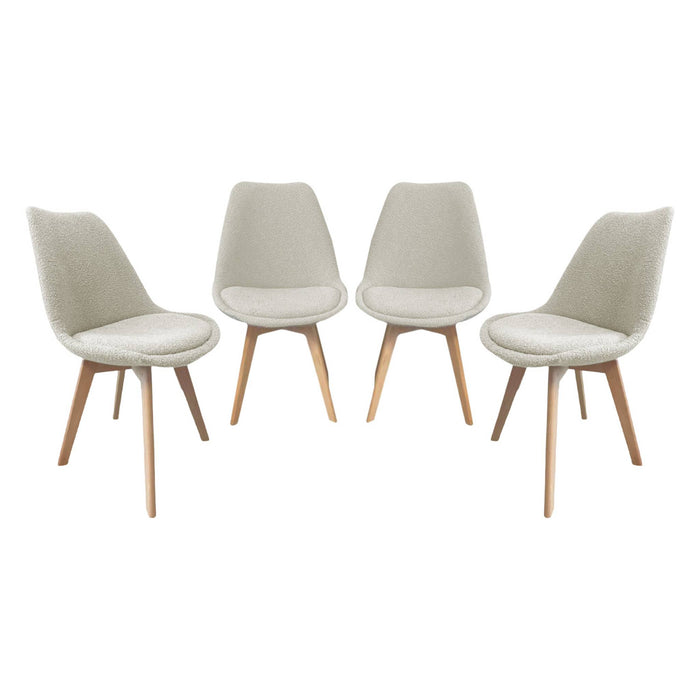Set 4 sedie scandinave legno di faggio e bouclé strutturato, bianco
