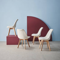 Set 4 sedie scandinave legno di faggio e bouclé strutturato, bianco