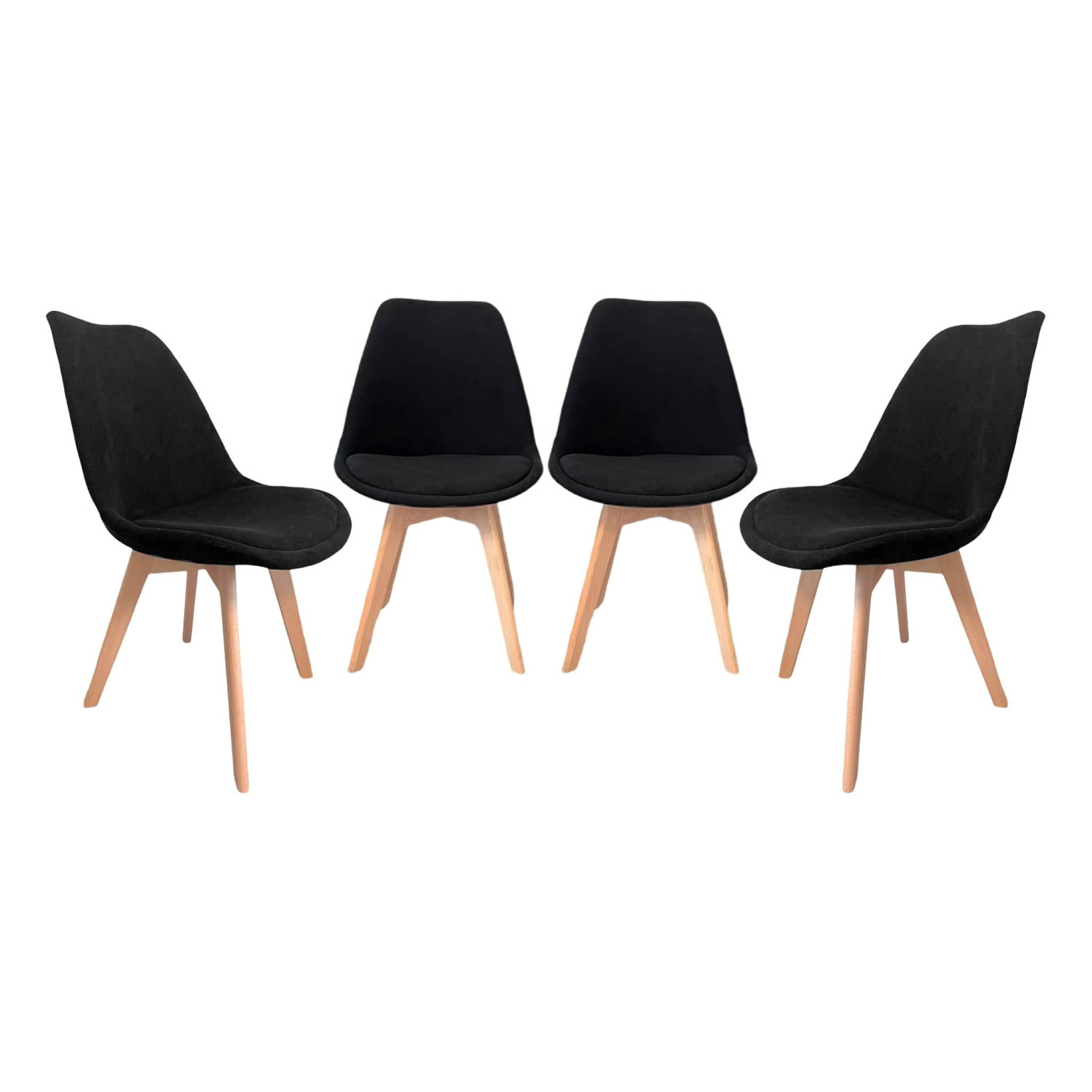 Set di 4 sedie scandinave in legno di faggio e velluto a coste , nero