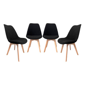 Set di 4 sedie scandinave in legno di faggio e velluto a coste , nero
