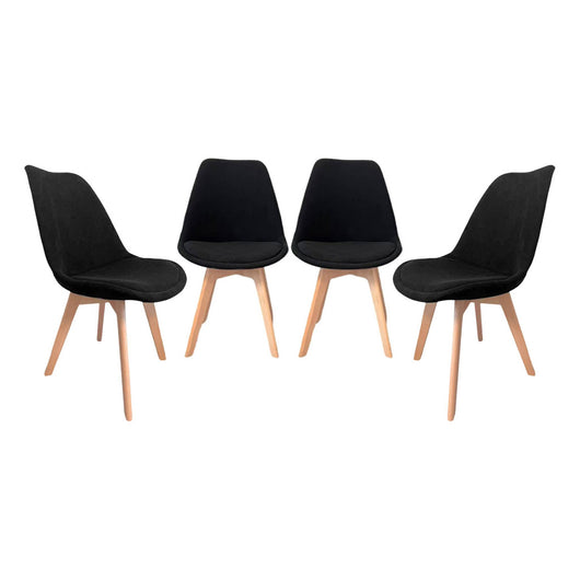 Set di 4 sedie scandinave in legno di faggio e velluto a coste , nero