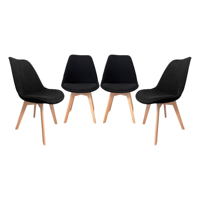 Set di 4 sedie scandinave in legno di faggio e velluto a coste , nero