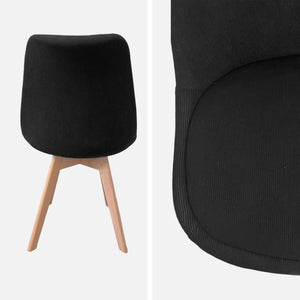 Set di 4 sedie scandinave in legno di faggio e velluto a coste , nero