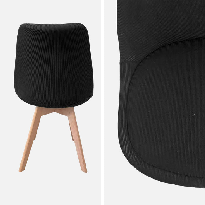 Set di 4 sedie scandinave in legno di faggio e velluto a coste , nero