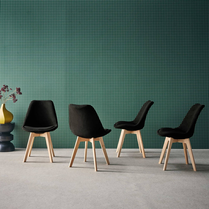 Set di 4 sedie scandinave in legno di faggio e velluto a coste , nero