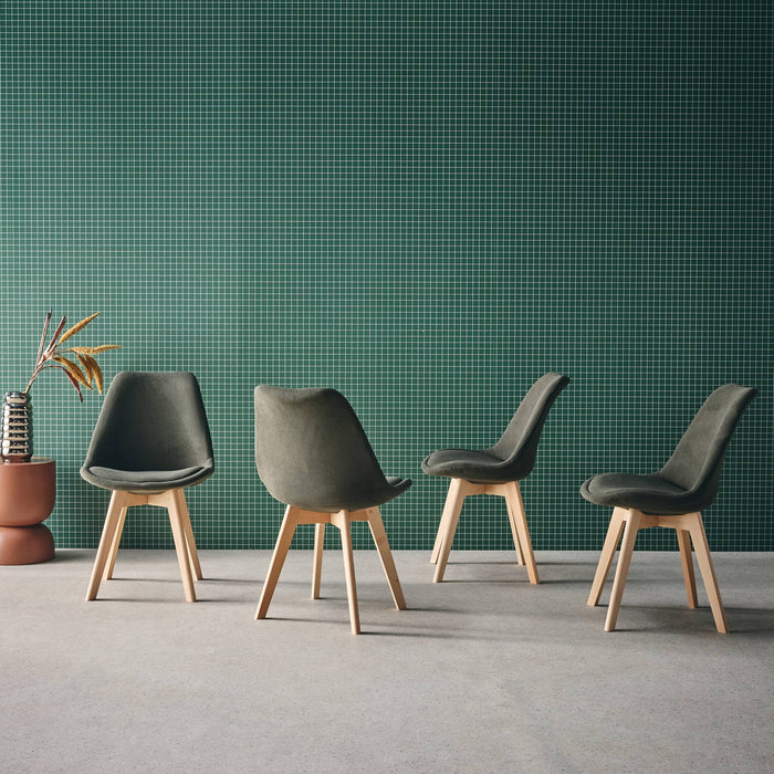 Set di 4 sedie scandinave in legno di faggio e velluto a coste , verde