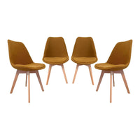 Set di 4 sedie scandinave in legno di faggio e velluto a coste , ocra