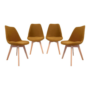 Set di 4 sedie scandinave in legno di faggio e velluto a coste , ocra