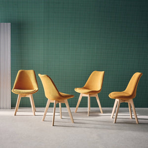 Set di 4 sedie scandinave in legno di faggio e velluto a coste , ocra