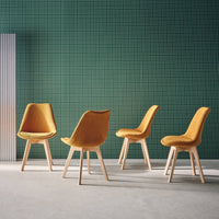 Set di 4 sedie scandinave in legno di faggio e velluto a coste , ocra