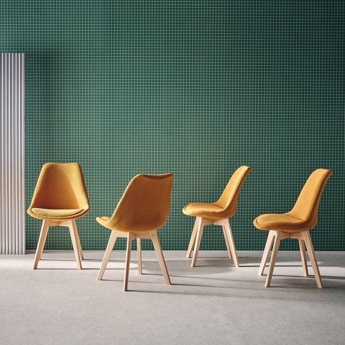 Set di 4 sedie scandinave in legno di faggio e velluto a coste , ocra