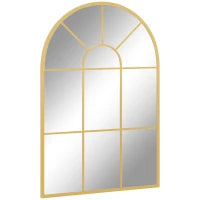 Specchio da Parete ad Arco in Vetro e Metallo Oro dallo Stile Moderno, 91x2x60 cm