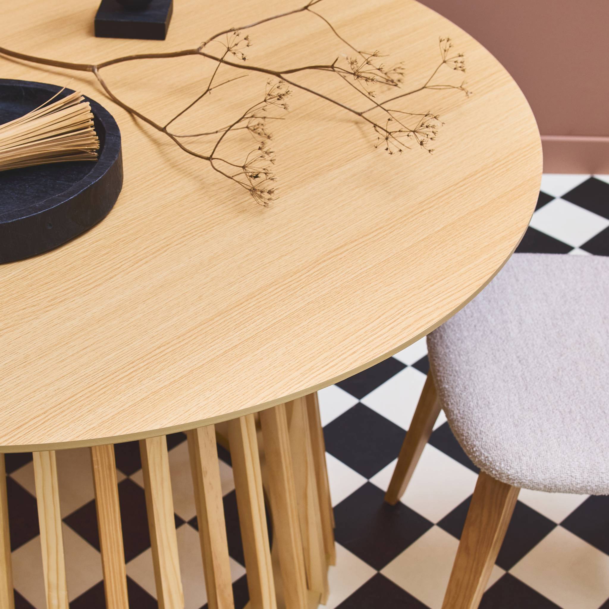 Tavolo da pranzo effetto legno, 4 posti a sedere, quercia