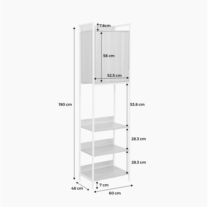 Modulo armadio con 5 ripiani e 1 anta, bianco