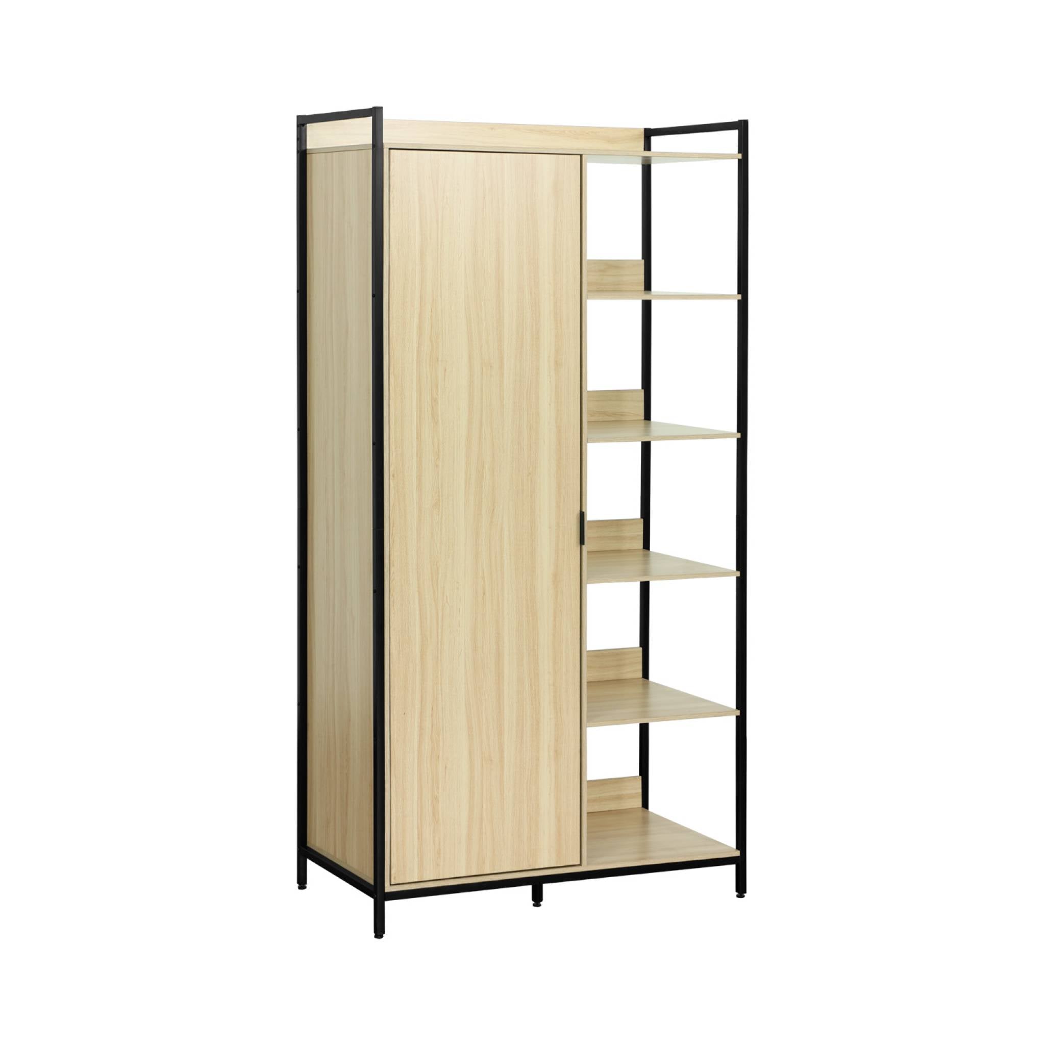 Modulo armadio con 1 armadio, 6 ripiani e 1 anta, nero