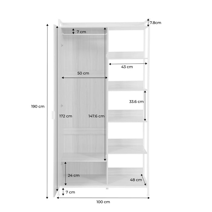 Modulo armadio con 1 armadio, 6 ripiani e 1 anta, nero