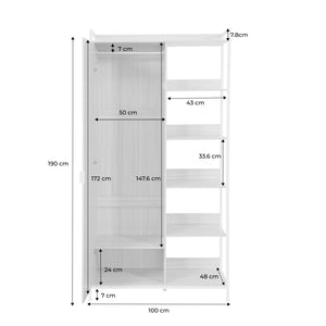 Modulo armadio con 1 armadio, 6 ripiani e 1 anta, nero