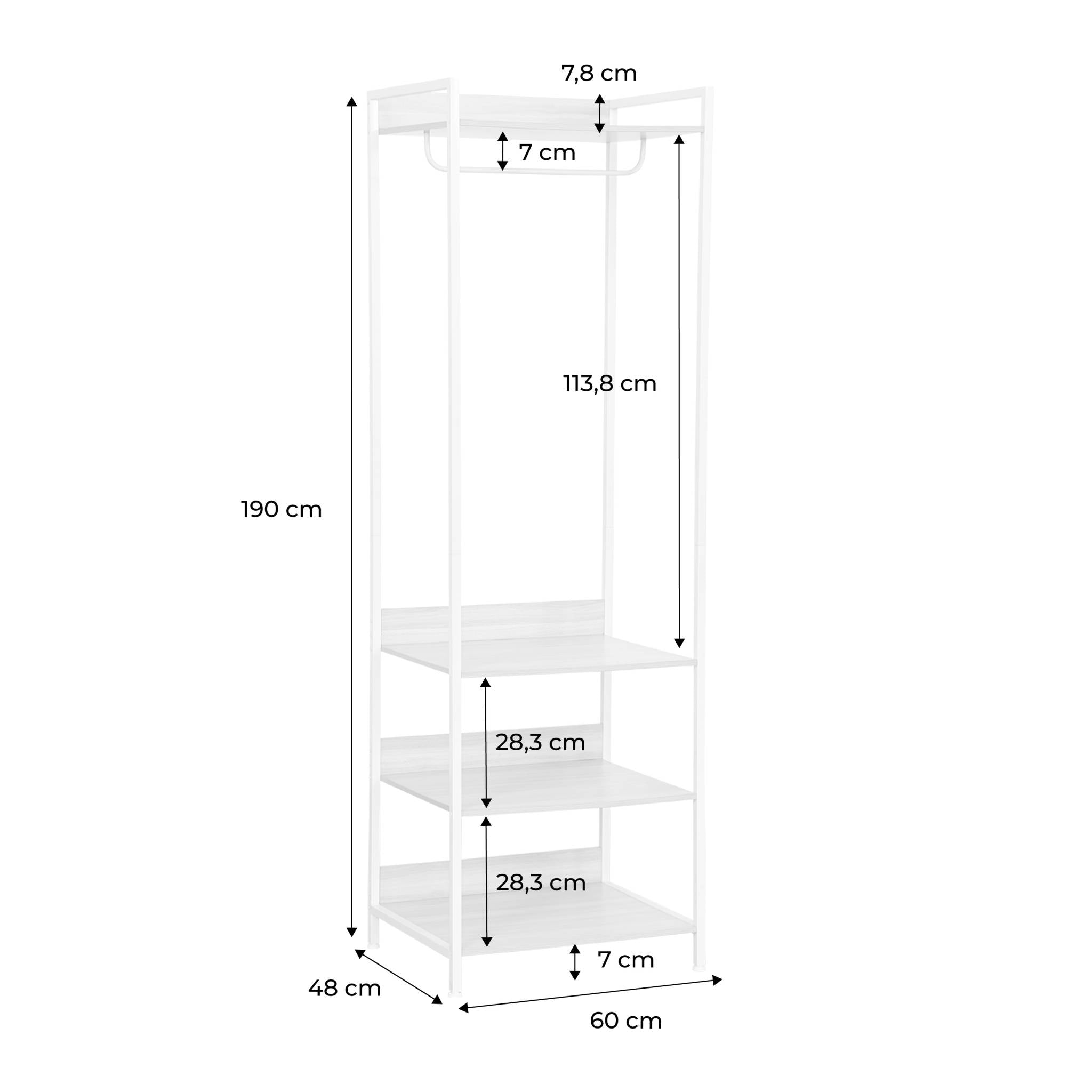 Modulo armadio con 1 armadio e 3 ripiani, bianco