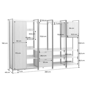 Armadio guardaroba con 4 elementi, nero
