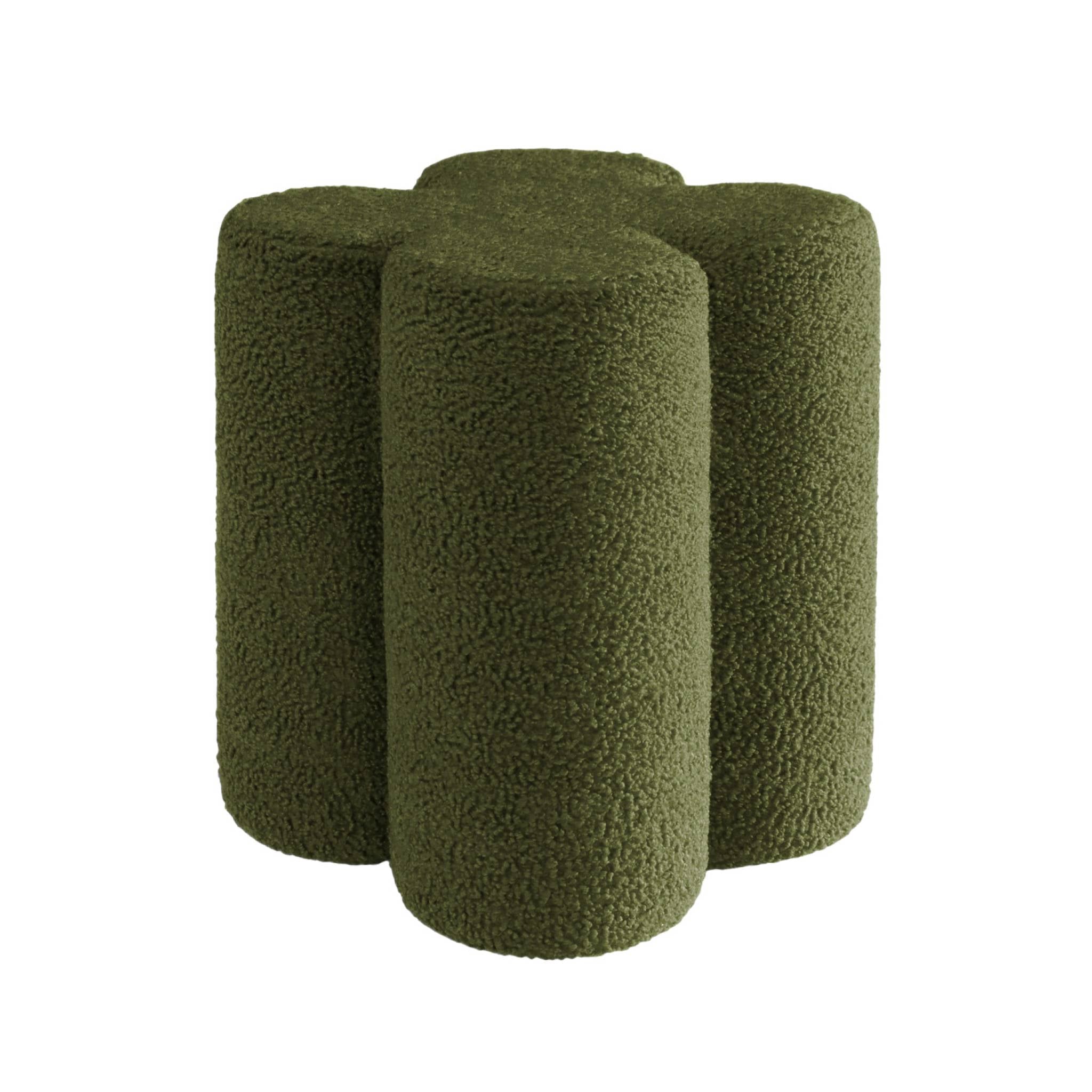 Pouf sgabello trifoglio bouclé, verde kaki