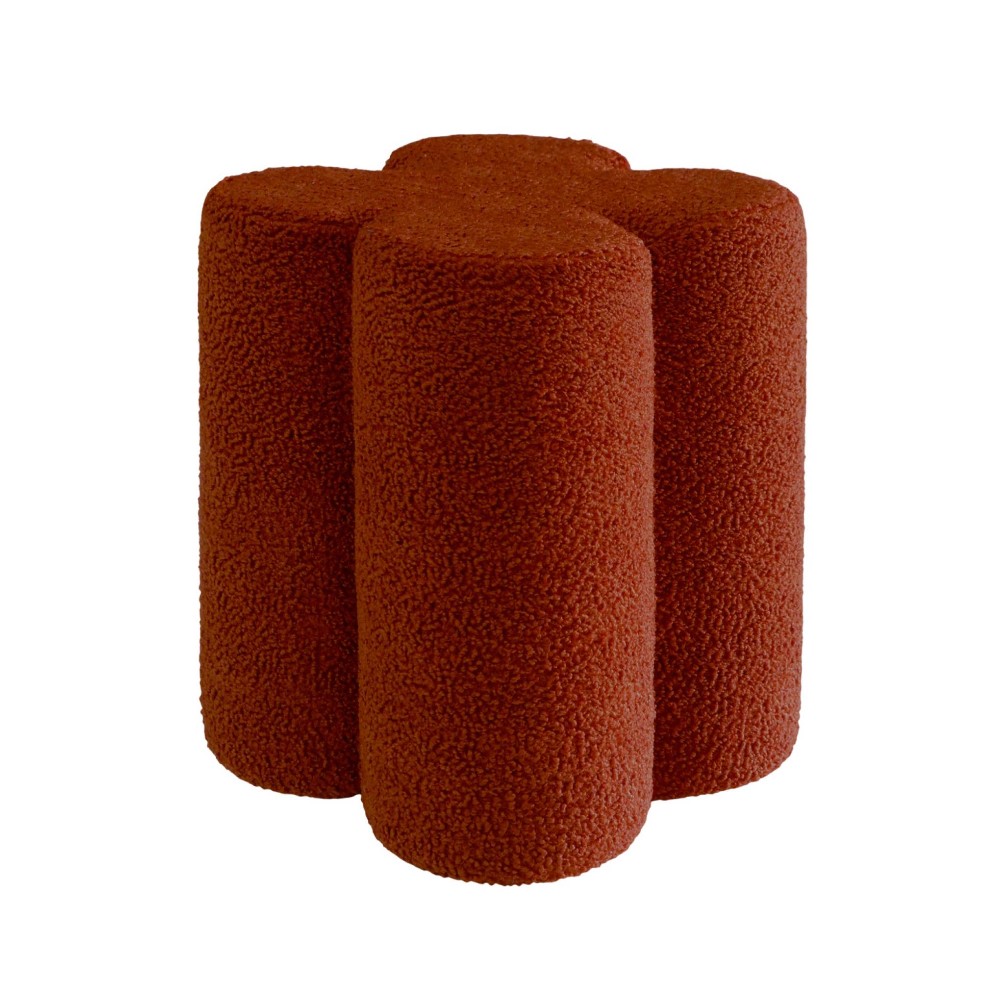 Pouf sgabello trifoglio bouclé, terracotta