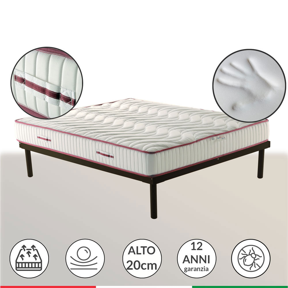 Materasso Memory 165x195, materasso Semirigido dal doppio comfort ALTO 20 CM, Materasso dispositivo medico con DUE cuscini promo, MEMORY NATURE 