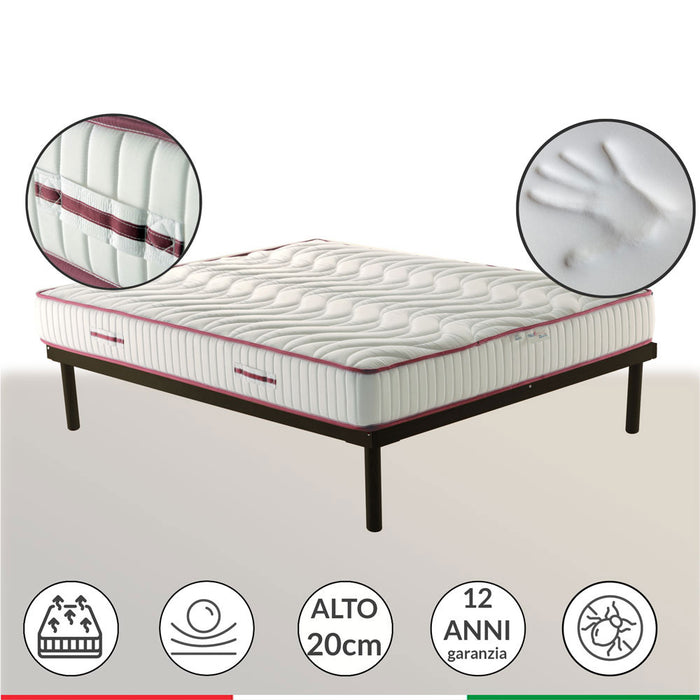 Materasso Memory 170x190, materasso Semirigido dal doppio comfort ALTO 20 CM, Materasso dispositivo medico con DUE cuscini promo, MEMORY NATURE 