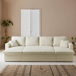 Divano panoramico letto 4 posti tessuto bouclé, bianco