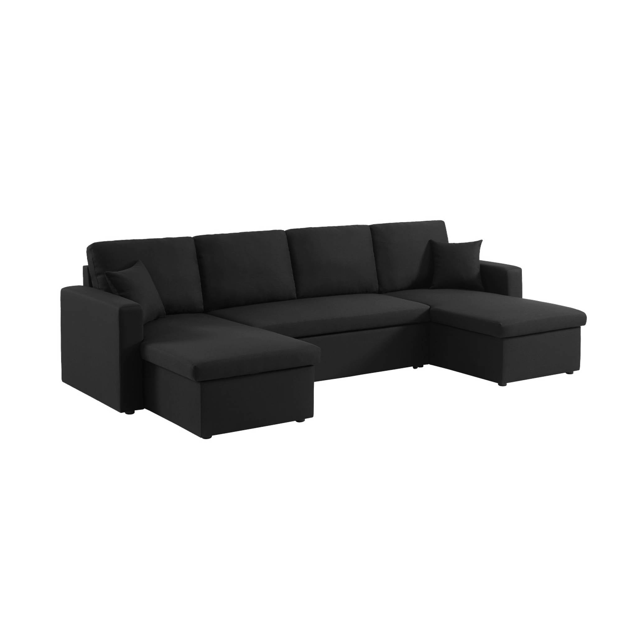 Divano letto panoramico a 4 posti in tessuto, nero