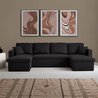 Divano letto panoramico a 4 posti in tessuto, nero