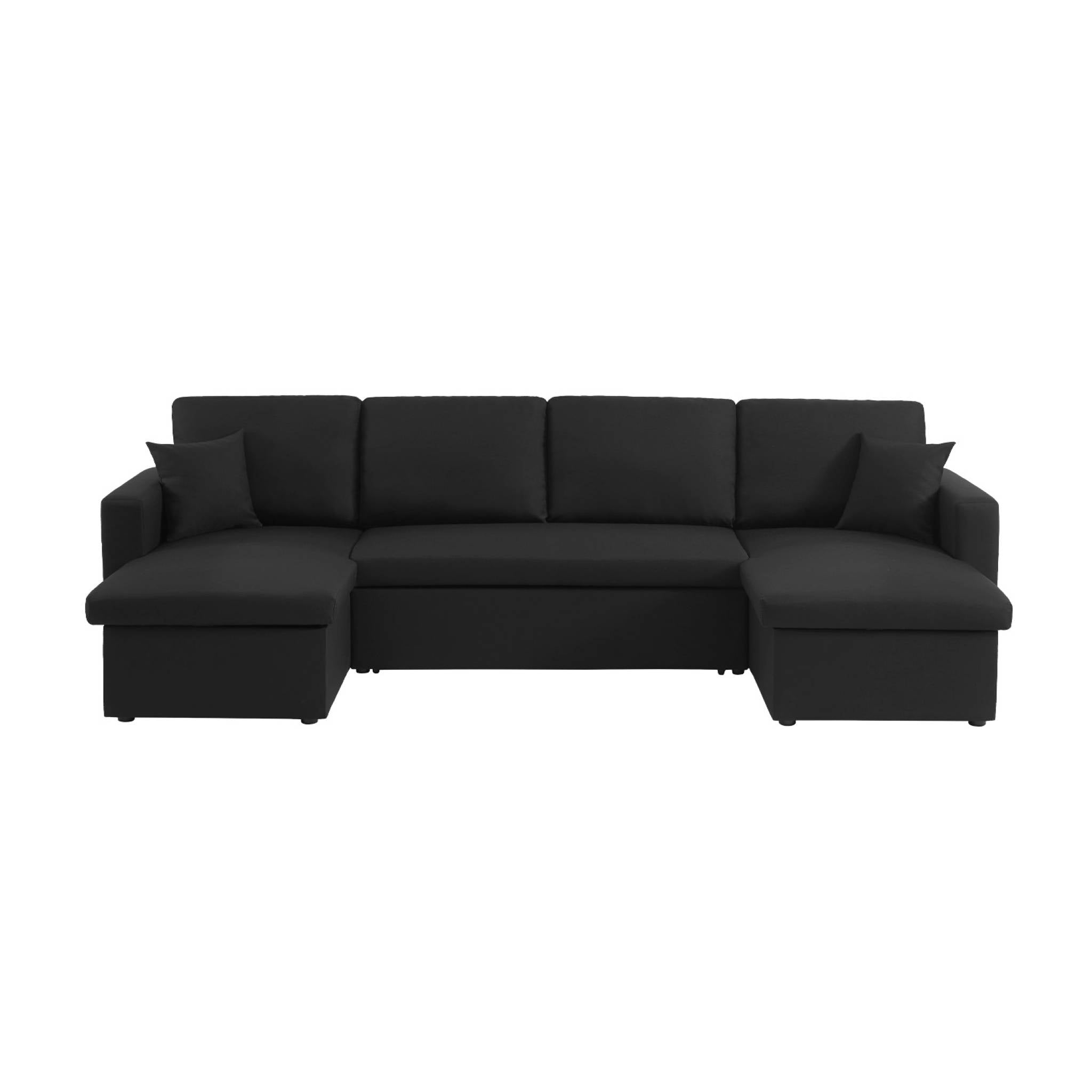 Divano letto panoramico a 4 posti in tessuto, nero