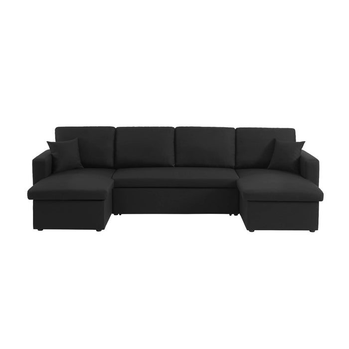 Divano letto panoramico a 4 posti in tessuto, nero